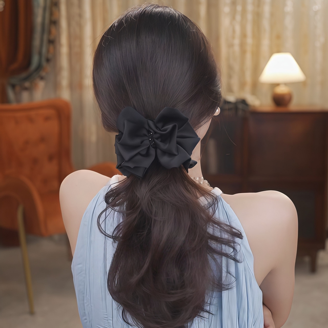 Black bow tie clip for women summer 2025 new style full back hair clip showing less hair volume shark clip hair accessory