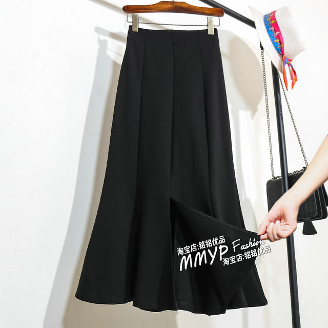 Spring design zippered hip slim fishtail black skirt women's 2025 new high-waisted A-line long skirt

