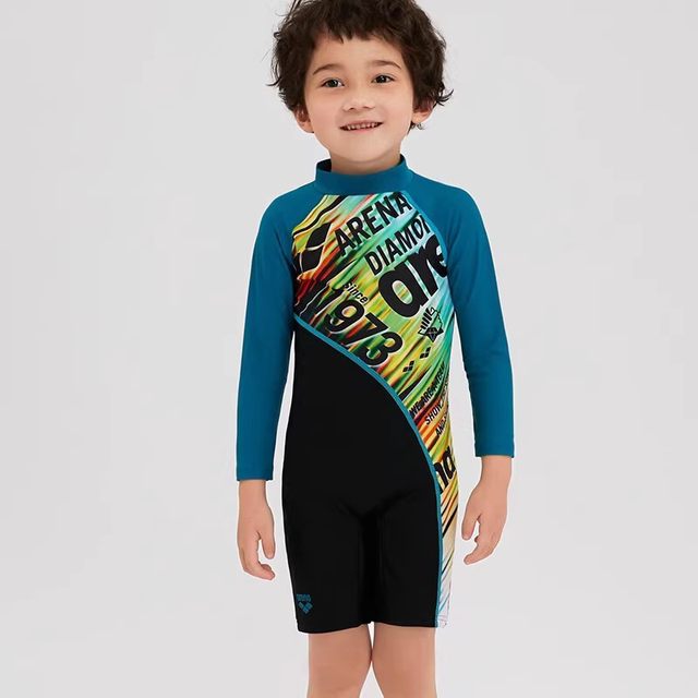 ARENA Ares 2023 new children's long -sleeved conjoined sunscreen swimsuit cartoon boy girl swimsuit
