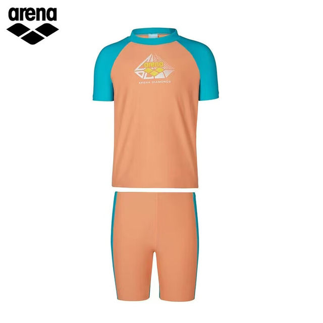 arena Arena children's swimsuit new products for boys and girls split short-sleeved corner swim trunks sun protection quick-drying swimsuits