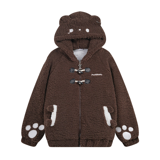 TUDOU potato cat cute plush bear ear lamb velvet jacket for women loose ...