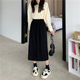 Black skirt mid-length spring and summer large size high waist slimming one-step skirt elastic waist commuting slit A-line long skirt
