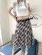 
Retro plaid pleated skirt fat mm mid-skirt for women summer mid-length slim college style jk high waist A-line skirt