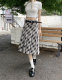 
Retro plaid pleated skirt fat mm mid-skirt for women summer mid-length slim college style jk high waist A-line skirt