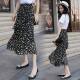 Medium-length chiffon skirt for women in summer 2024 new high-waisted a-line small fresh floral irregular ruffled skirt
