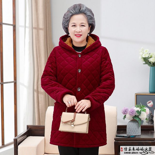 Middle-aged and elderly women's winter mid-length fashionable velvet thickened smock mother's large size warm coat grandma's cotton-padded jacket