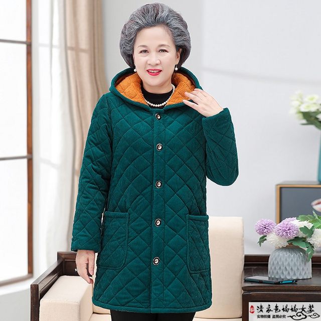 Middle-aged and elderly women's winter mid-length fashionable velvet thickened smock mother's large size warm coat grandma's cotton-padded jacket