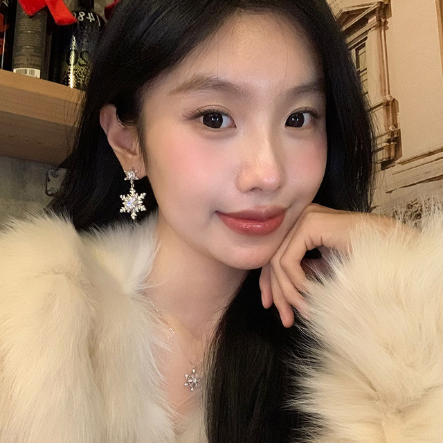 Flashing zirconium double snowflake earrings for women, exquisite and compact earrings, light luxury, high-end, unique and beautiful earrings, no pierced earrings