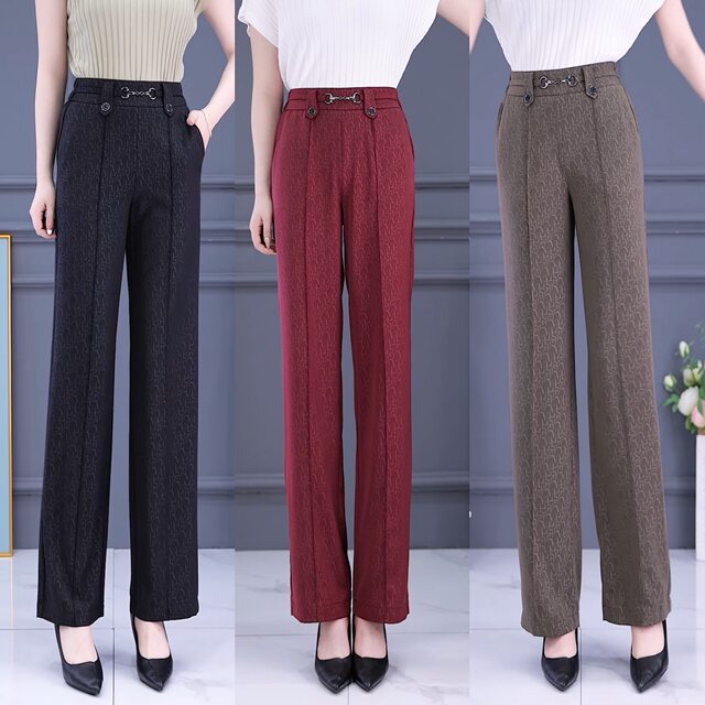 Draped straight-leg pants 2025 summer versatile narrow version wide-leg pants mother casual temperament slim high waist trousers women