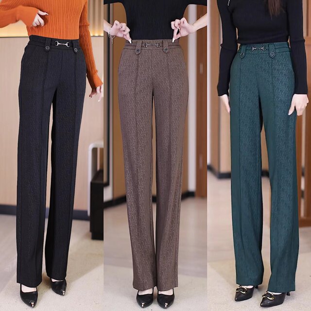 Draped straight-leg pants 2025 summer versatile narrow version wide-leg pants mother casual temperament slim high waist trousers women
