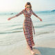 Seaside holiday skirt long skirt wrapped skirt temperament, women's flavor dress slim seven -point sleeve one -piece summer summer
