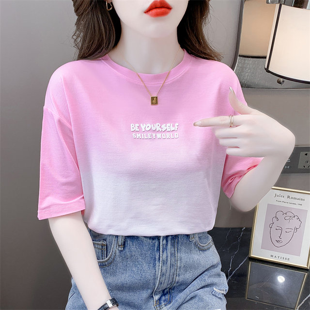 Fashion tie -dyed short -sleeved T -shirt female 2024 summer new loose, thin white round neck top