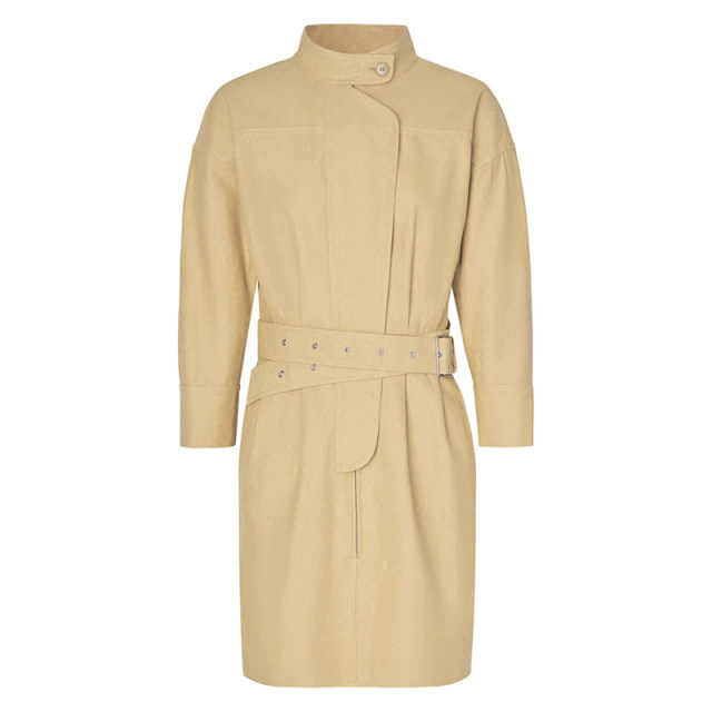 French niche design! Cotton and linen dress autumn half -high -necked waist tape temperament OL high -end commute British work style
