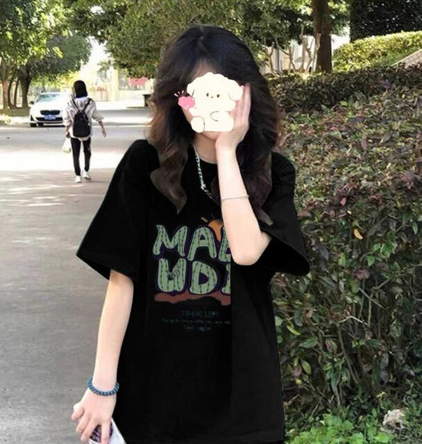100% pure cotton green short-sleeved T-shirt for women 2025 new summer loose design niche front shoulder half-sleeved top