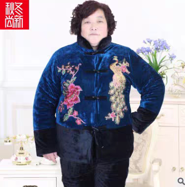 Qingcang middle-aged and elderly cotton clothing women's grandmother cotton jacket 70-80 year old mothers wear embroidered flower clip cotton jackets
