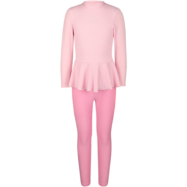 Yizi's new girl split swimsuit flat corner medium-large children's ruffle color-blocking long sleeve trousers sun protection swimsuit