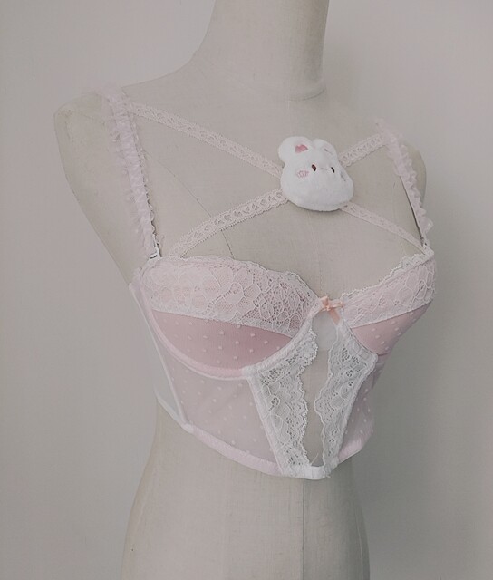 Breasts and rabbit pure cross lace pink vest fish bones look slim and high waist suspender with chest pads inside autumn

