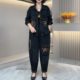 2025 Autumn New Arrival Literary Retro Splicing Embroidered Patches Fashion Versatile Western Style Two-piece Loose Denim Suit