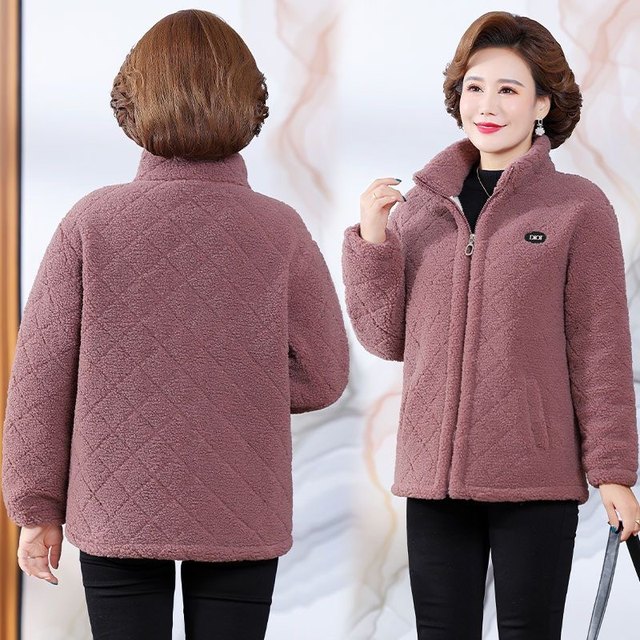 Middle-aged and elderly women's winter coats, lamb wool and velvet thickened cotton coats, new mother's clothing, large size grain velvet tops