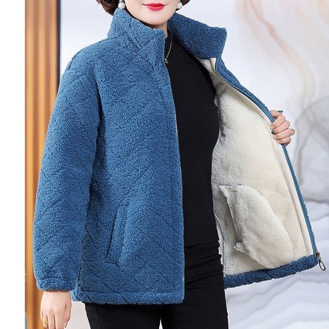 Middle-aged and elderly women's winter coats, lamb wool and velvet thickened cotton coats, new mother's clothing, large size grain velvet tops