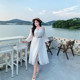 Xitonger large size women's fat mm French temperament slim and off-shoulder slit white dress vacation fairy long skirt
