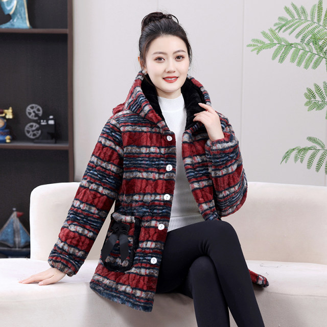 Small short hooded leopard print new mother's clothing winter velvet thickened coat cotton jacket women's coveralls cotton coat