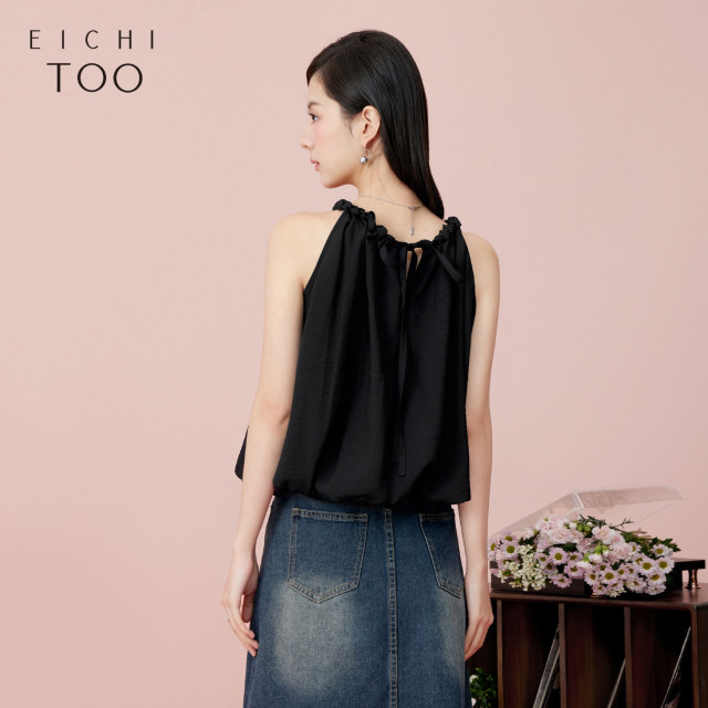 Aijutu's new summer vacation style simple and atmospheric halter neck sleeveless chiffon shirt