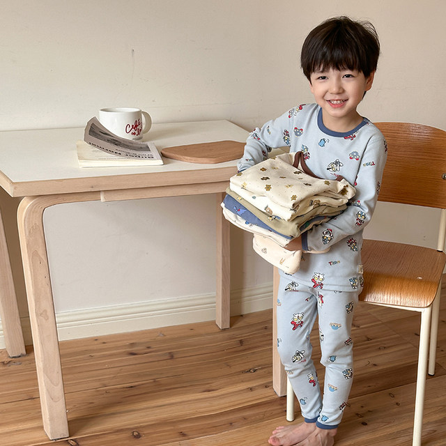 Yiyi Mom Boy Wool Rack Home Clothing Children's Autumn Baby Class A Boneless Girl Print Pajama Set