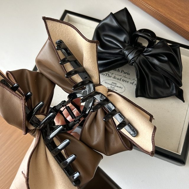 
Ruzhen French retro leather bow hair clip large hair volume multi-grip hair clip for women