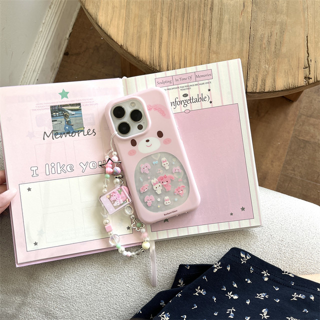 
Korean ins style cute girl heart cartoon hollow big belly rabbit ball bobo rabbit bracelet pendant 16promax suitable for iphone15pro double layer 14 mobile phone case apple 13 anti-fall hard shell