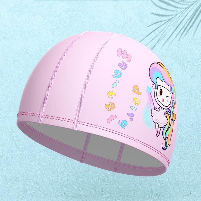 Li Ning Fashion Cartoon Children's Swimming Cap Boy Comfortable Face Swimming Cap Girls' Long Hair Special Swimming Cap