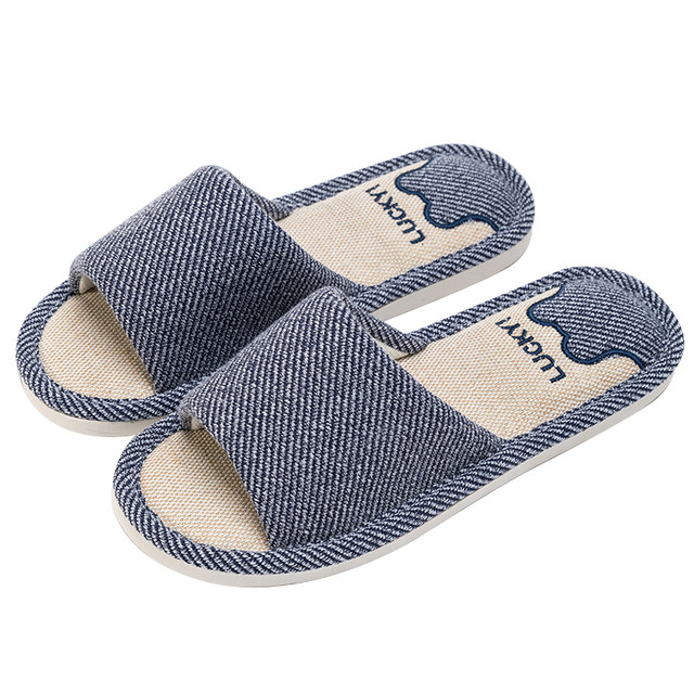 Jieliya linen slippers men's summer indoor home wooden floor anti-slip silent cotton linen slippers women's spring and autumn