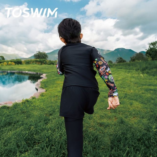 TOSWIM children's swimsuits, long sleeves, long trousers, split boys, girls, teenagers, sun protection, conservative hot spring swimming suits
