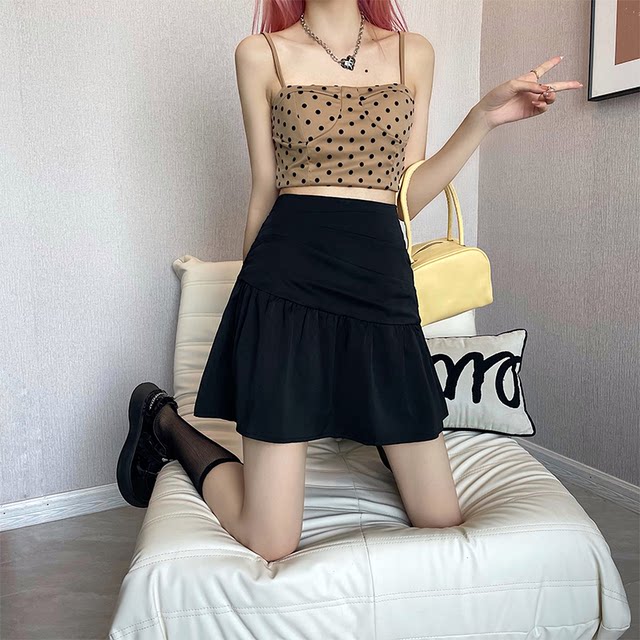 2024 summer large-size skirt pleated fishtail skirt sweet fat mm slim and anti-exposure short skirt black pleated skirt
