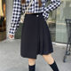Large size irregular black skirt for women in autumn and winter style pleated skirt for fat mm retro versatile slim short skirt