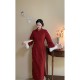 Jubilee plus velvet version original design new Chinese style red winter cheongsam dress plus size fat mm