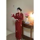 Red Butterfly New Chinese Red Embroidery Butterfly Jacquard New Chinese Cheongsam Dress Large Size Fat mm