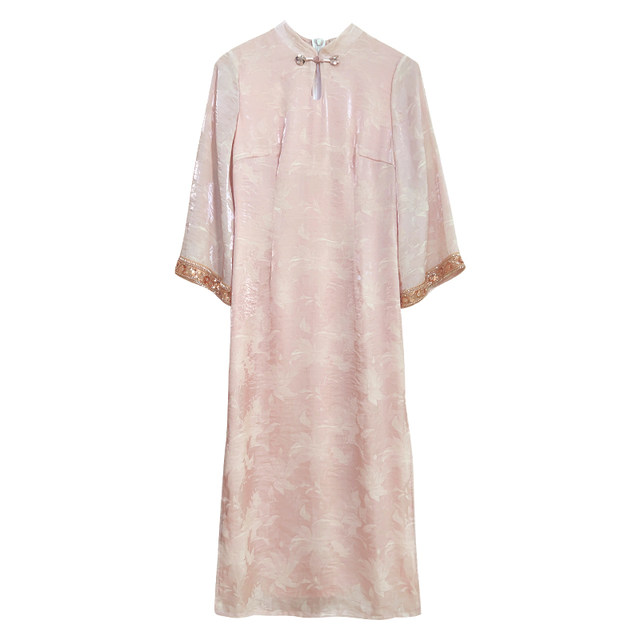 Sweet Tea New Chinese Pearl Jacquard New Chinese Improved Edition Cheongsam Large Size Fat mm Gentle Girl