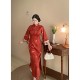 Red eyebrows new Chinese style orange national style white suede embossed large size fat mm cheongsam dress