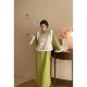Jade snow plus velvet thickened green fresh large size fat mm woven gold jacquard white cheongsam dress