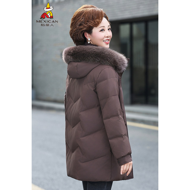 Scarecrow Mom Down Jacket Women's Mid-Length Autumn and Winter New Thick Loose Hooded Middle-aged and Elderly Women's Jacket
