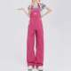 Sweet and cool raspberry pink denim overalls for women in spring and summer new dopamine wear straight wide-leg floor jumpsuit