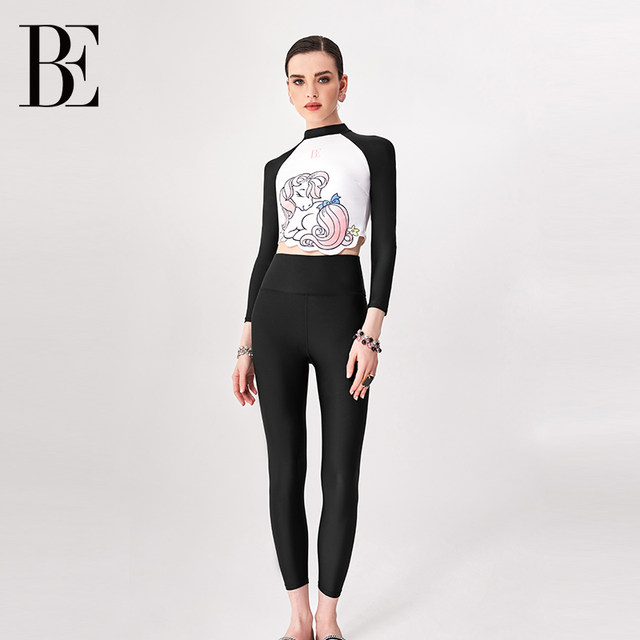 BE Fan De'an 2025 new long-sleeved split swimsuit casual surfing swimming trunks casual surfing black and white contrast swimming