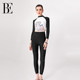 BE Fan De'an 2025 new long-sleeved split swimsuit casual surfing swimming trunks casual surfing black and white contrast swimming