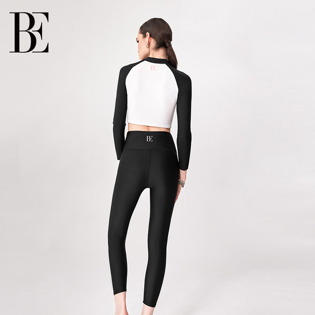 BE Fan De'an 2025 new long-sleeved split swimsuit casual surfing swimming trunks casual surfing black and white contrast swimming