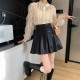 Fat mm high waist pu small leather skirt for women with autumn and winter large size slimming belly puffy skirt umbrella skirt versatile A-line skirt