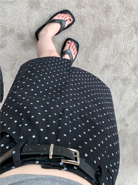 Black polka dot slit denim skirt for women in spring and summer large size American retro niche skirt for slim hip midi skirt