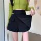 Large size fake two-piece skirt high waist belly-covering suit skirt for women in autumn and winter black irregular slimming A-line short skirt pants