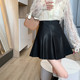 Fat mm high waist pu small leather skirt for women with autumn and winter large size slimming belly puffy skirt umbrella skirt versatile A-line skirt
