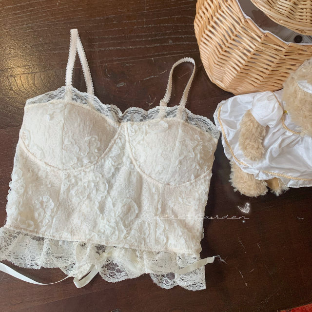 Gentle heavy worker lace lace vest with chest pad tube top fish bone top short suspension female